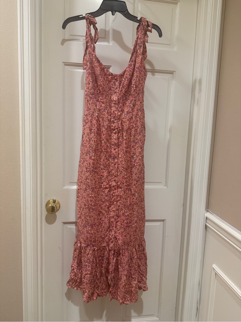 J. Crew Coral Floral Ruffle-Hem Maxi Dress